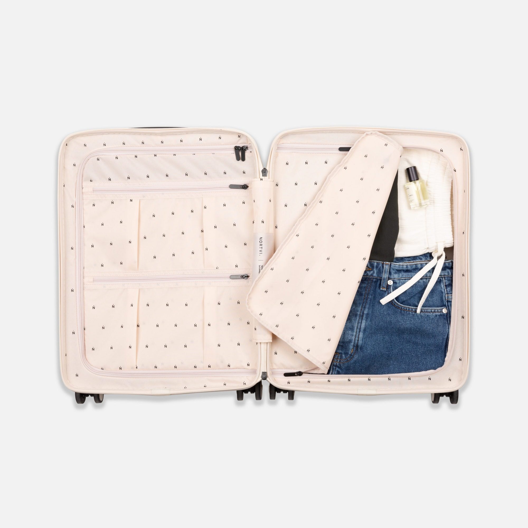 Front Pocket CarryOn Suitcase NORTVI Sand White Stylish & Unique